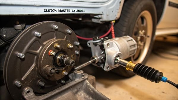 An exploded view of a clutch master cylinder showing the piston, seals, and spring.