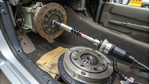 A driver pressing a clutch pedal, with an arrow pointing to the CSC