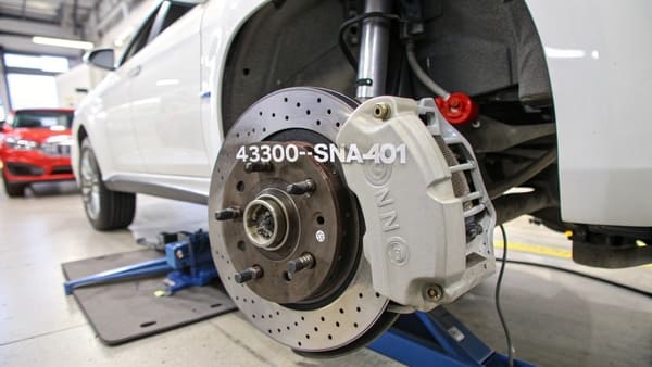 A close-up of a Honda Civic rear brake caliper assembly