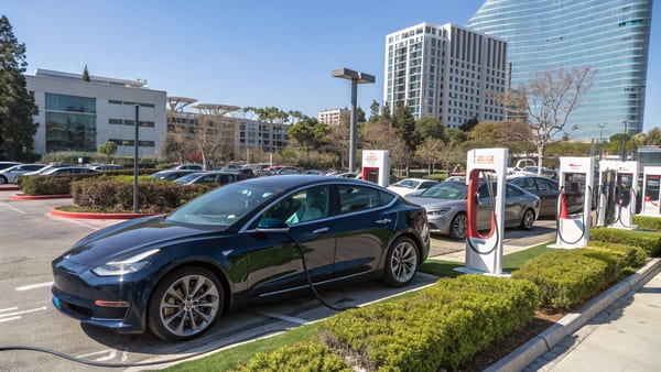 Tesla Model 3 on a suburban street