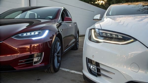 Side-by-side photo of a Model S and Model X headlamp, showing different shapes