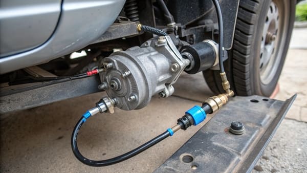 A diagram showing the flow of hydraulic fluid from the master cylinder to the slave cylinder.