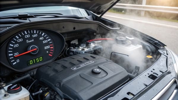 A mechanic inspecting coolant hoses and a radiator cap