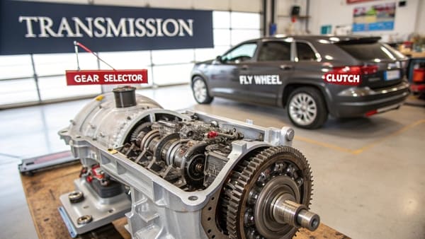 An illustration showing the location of the transmission in FWD and RWD cars
