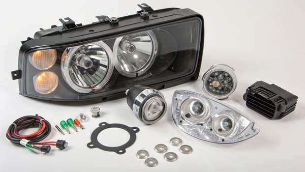 Close-up of a modern LED headlamp assembly