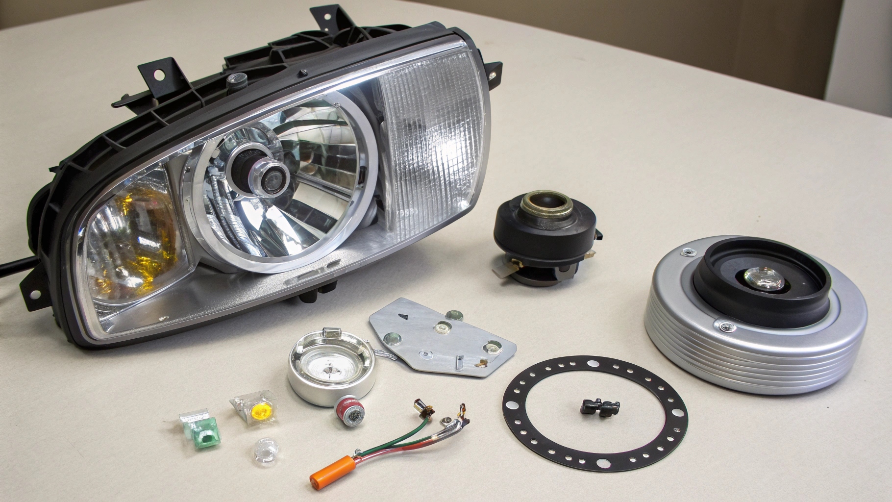 Diagram showing the different layers and parts of a composite headlight