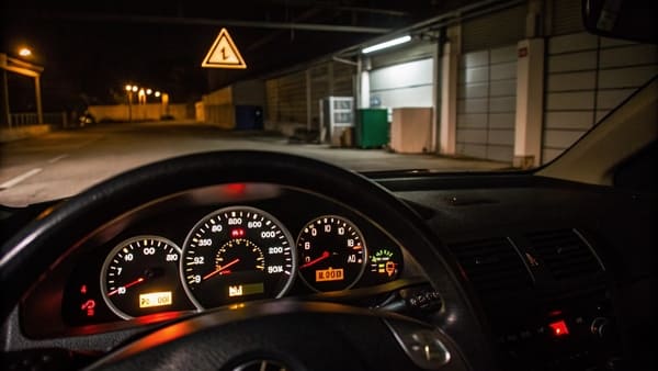 Dashboard view showing a driver pressing the hazard light button