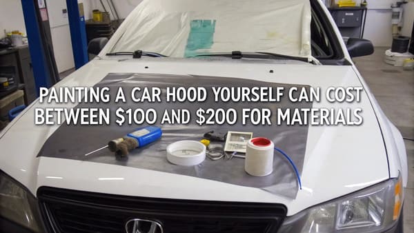 A professional painter spraying a car hood in a paint booth