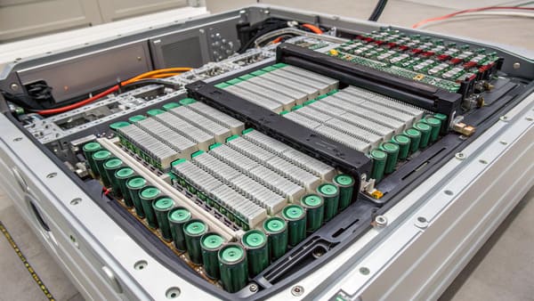 A diagram showing the internal components of a Tesla battery pack