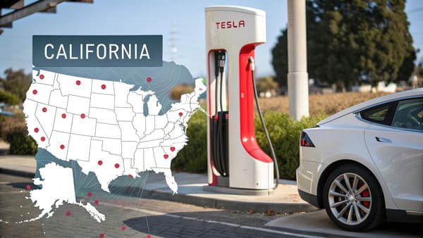 A bar chart showing the top 5 states for Tesla ownership.